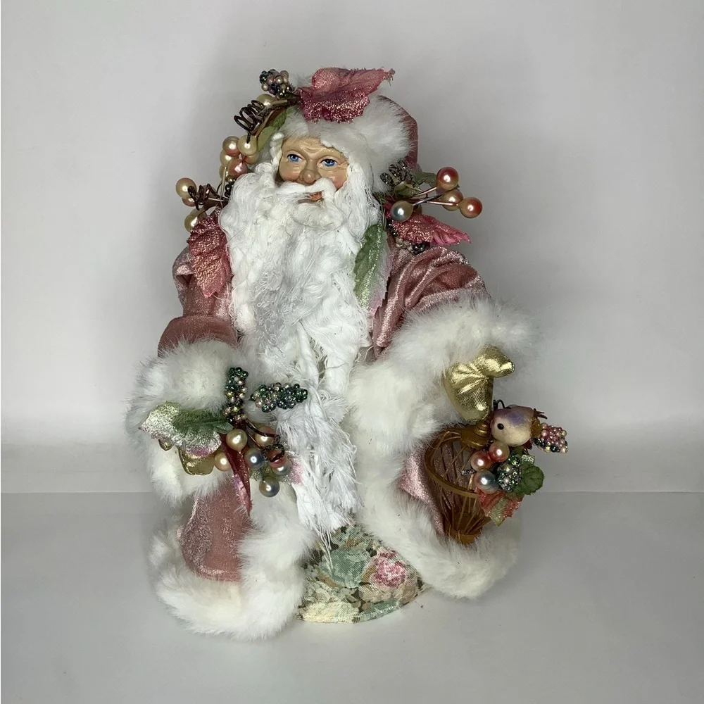 Vintage Pink Robed Santa Claus 13” Christmas Tree Topper